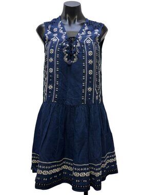 Sea New York Embroidered Navy Dress With White Details Size 2